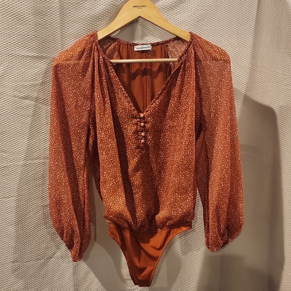 Abercrombie & Fitch Rust Brown Speckled Long-Sleeve Bodysuit